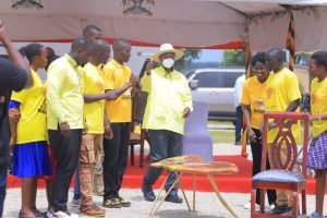 Speaker Anita Annet Among, also the party Second National Vice Chairperson (Female), and a group of youth gift President Museveni