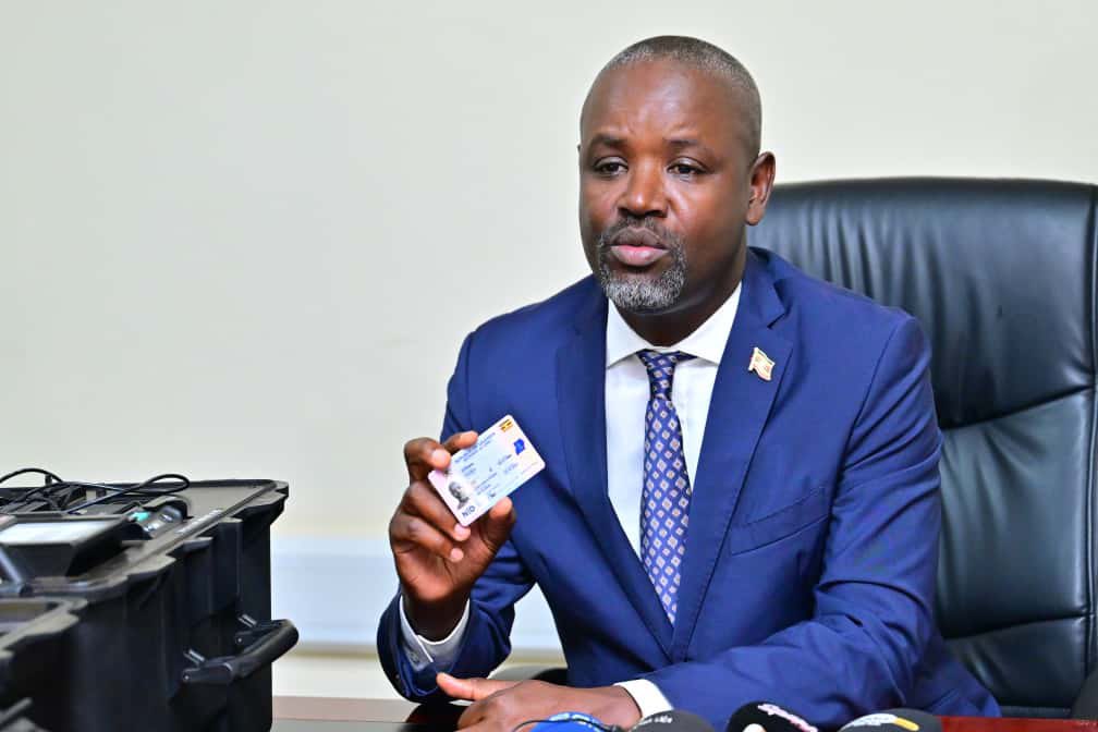 Deputy Speaker Thomas Tayebwa displays his new National ID after collecting it from NIRA headquarters(Courtesy Photo)