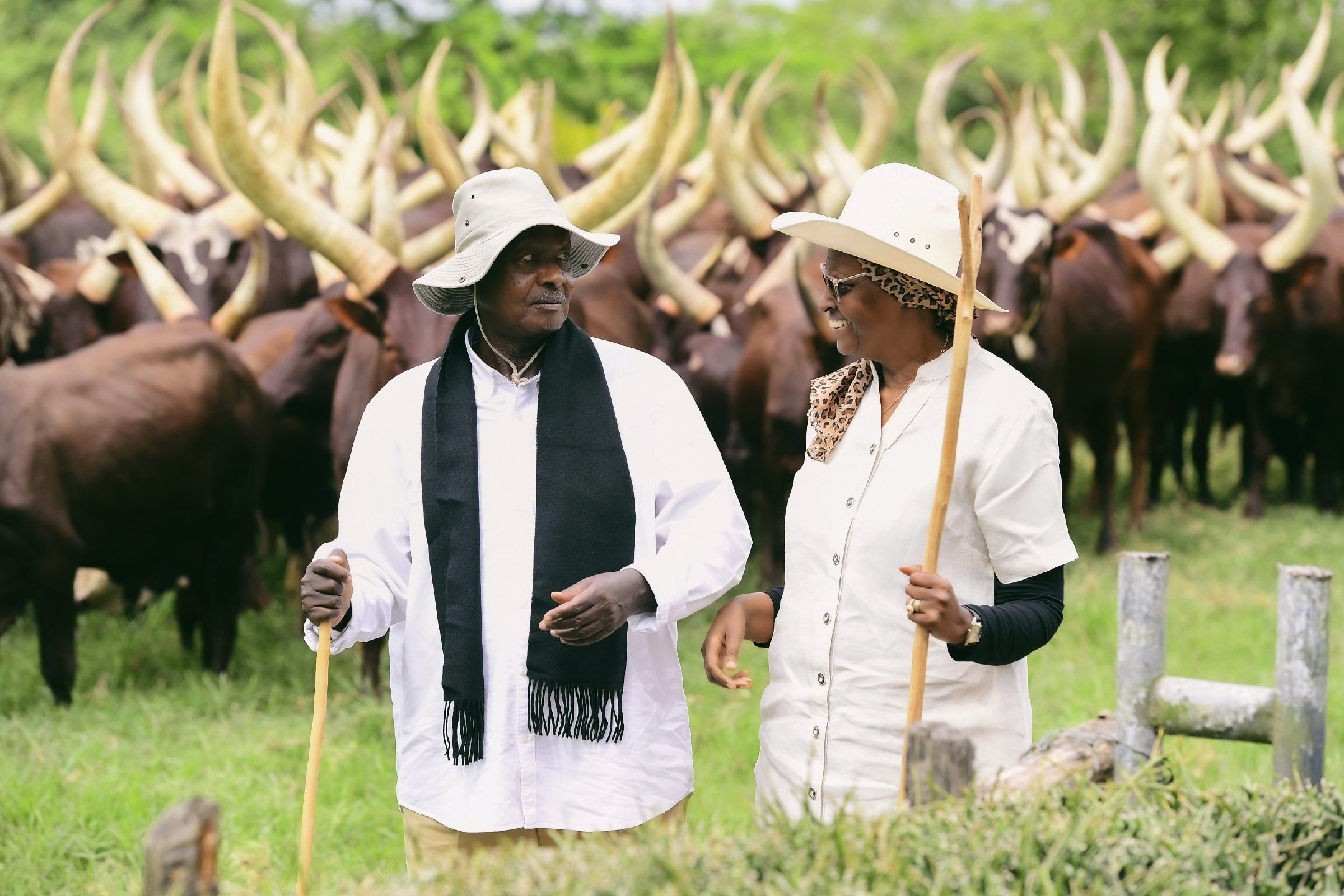 President Museveni with Together with Maama Janet Museveni stock-taking at their farm in Kisozi