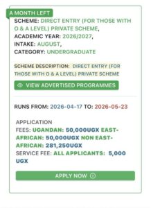 Makerere University Opens 2026/2027 Private Sponsorship Undergraduate Applications