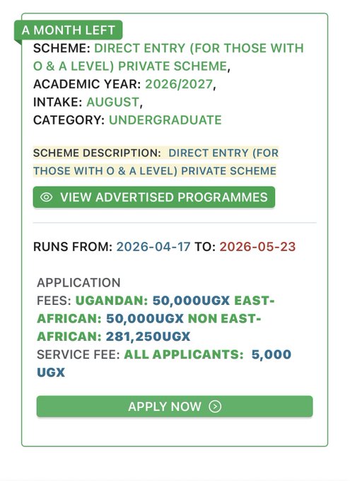 Makerere University Opens 2026/2027 Private Sponsorship Undergraduate Applications