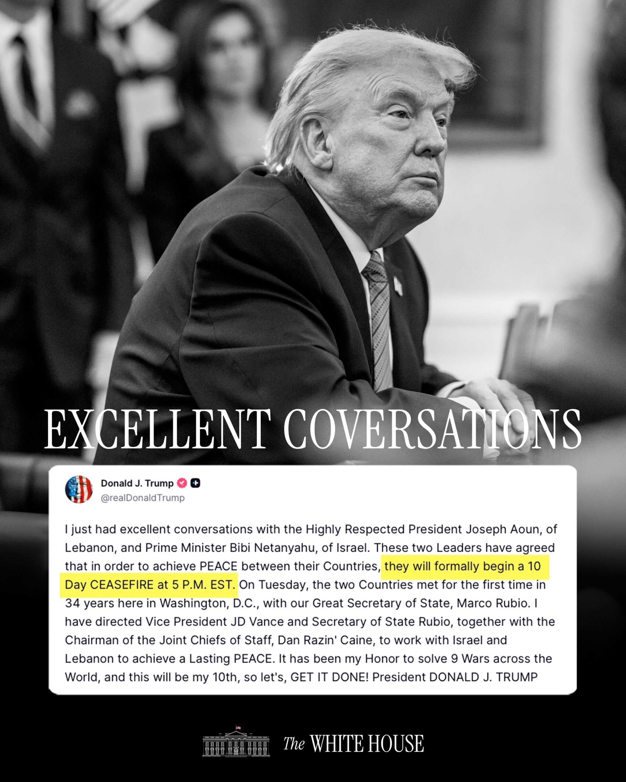 Trump Announces 10-Day Israel–Lebanon Ceasefire Amid Escalating Border Conflict