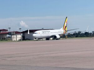 Uganda Airlines Boeing aircraft at Entebbe Airport